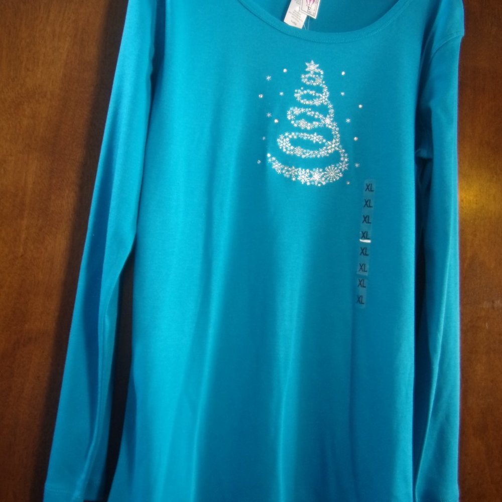 Needy Me Turquoise LS Holiday Top XL NWT